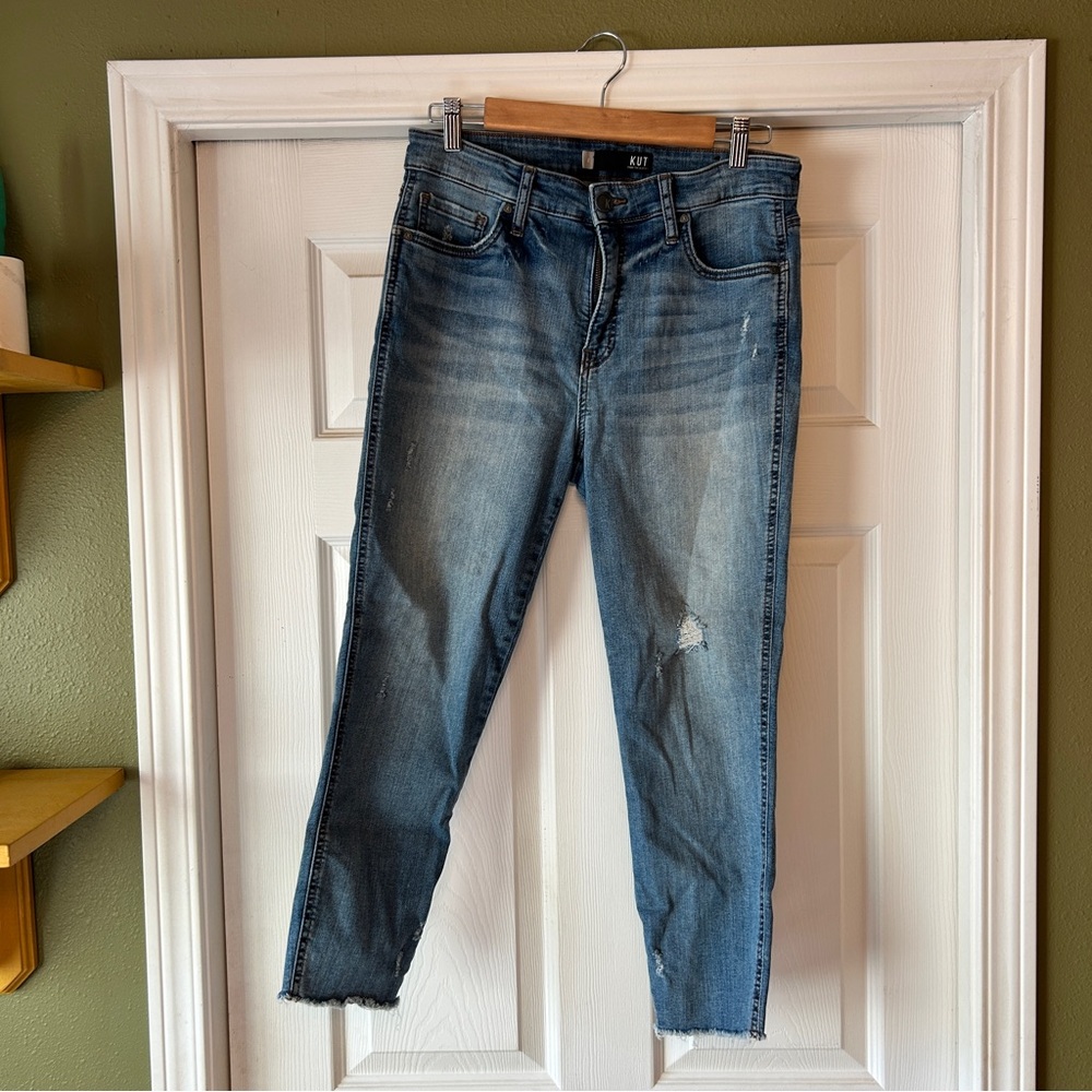 Kut from the Kloth Connie High Rise Fab Ab Crop Jeans Distressed Ankle Size 8